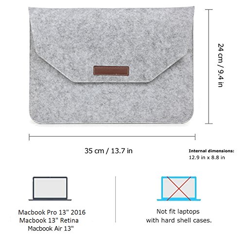 EJBOTH MacBook Pro 13 2016 [Nicht für Macbook Pro 13 ‚Retina] Case & Bag & Film, [Hülle PC hard cover + Filz Sleeve + Screen Protector] für Modell: A1706 & A1708 [Neue Version Oktober 2016] Schuthülle Netbook-Tasche Ultrabook [Transparent Hülle + Beutel Hellgrau] - 6