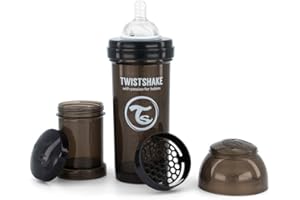 TWISTSHAKE Anti-Colic Baby Bottle with Milk Powder Container and Mixer - 260ml | Medium Flow Silicone Breast-Like Nipple | BPA- Free Baby Milk Bottle | Suitable for 2+ Month Babies | Black