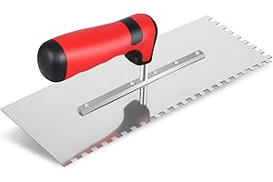 AOZBZ Truelle Dentée 6 mm, Truelle de Lissage INOX, (280 x 107 mm) Truelle Professionnelle INOX, Spatule Dentée pour Pose Carrelage, Poignée Ergonomique