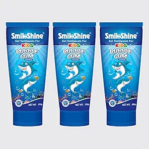 SmiloShine Gel Toothpaste for Kids - Bubble Gum Flavor - Pack of 3