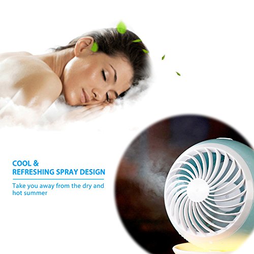AOZBZ 3 in 1 USB-Klimaanlage Mini Ventilator mit Wasser Sprühbefeuchter und Nacht Licht, Niedlich Tragbare Beschlagen Lüfter, Nebel Diffusor mit RGB und Kühle Weiße LED Neben Lampe für Schreibtisch, Tisch, Sommer, Schönheit, Haus, Büro, Outdoor, Reisen, Schlafen ( Unaufladbar ) - 4
