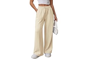 OLIPHEE Pantalon Femme Taille Elastique Pantalon Fluide Femme Pants Jambe Large avec Cordon de Serrage Sweatpants Décontracté Sportwear Yoga Printemps Automne