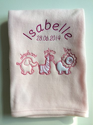 Personalised Pink Animals Baby Blanket. Great Baby Gift.