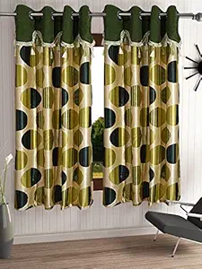 Cortina Polyester Ready to Use Polka Print Eyelet Curtains ? 5Ft Set of 2 ? Door ? Washable ? Curtains for Bedroom Living Room Kids Room Hall Kitchen Office ? Sheer Curtains ? Green