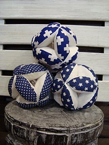 Navy blue puzzle ball, Montessori baby toy, fabric plus signs ball, navy blue dots ball,navy blue stars ball, navy blue nursery