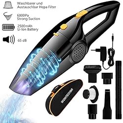 Aspirateur à Main, WONTECHMI Aspirateur Sans Fil Rechargeable Batterie 2200mAh 6000PA 120W Charge Rapide avec une Puissante Aspiration Nettoyage Humide & Sec pour Maison Voiture