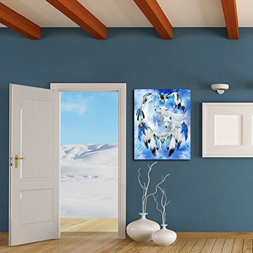 Demiawaking 5D Diamond DIY Schöne Traumfänger Wolf Stickerei Malerei Kreuzstich für Wohnzimmer, Schlafzimmer, Arbeitszimmer usw. Haus Dekor - 5