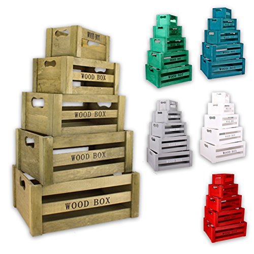 Holzkisten 5er Set Modell "Woody®" in 6 Farben erhältlich (braun)