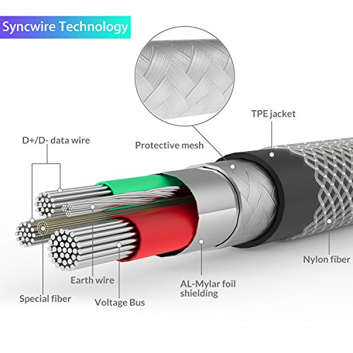 Syncwire C  ble iPhone 2M - Chargeur iPhone - C  ble Lightning en Nylon Tress   - Gris