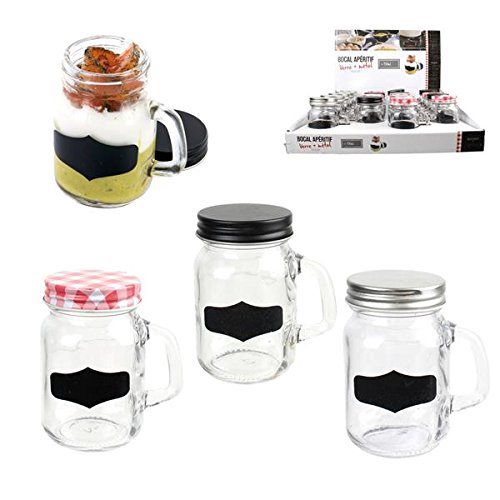 TxT Boccale barattolo Bistrot in vetro con manico coperchio ermetico ed etichetta personalizzabile per Aperitivo 130ml
