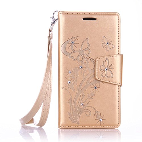 Voguecase   Para Samsung Galaxy J5 2016 funda  Mariposa VIII-dorado  Cuero Carcasa Funda Funci  n de Soporte Cover Tapa Case Billetera con Tapa para Tarjetas  Gratis aguja de la pantalla stylus universales