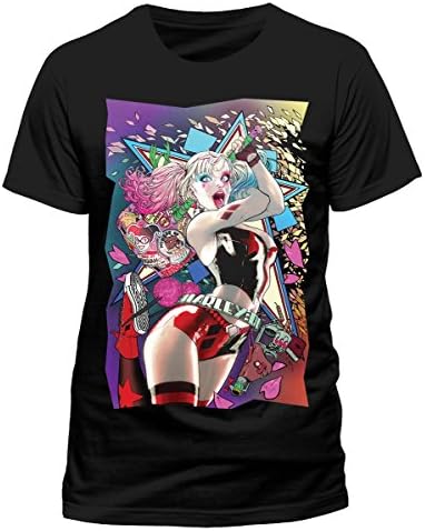 Official DC Comics DC Comics Batman Harley Quinn Smash Unisex T-Shirt Tee, Black XL