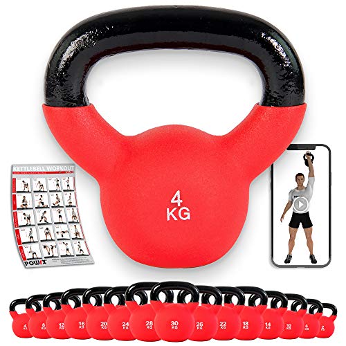 POWRX Kettlebell en Fonte revêtu de néoprène de 4 kg à 20 kg