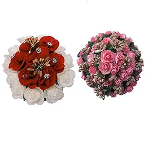Maahal? Fancy Bun Maker Hair Accessories Flower Gajra/Juda Gajra Decoration For Wedding and function, Pack of 2
