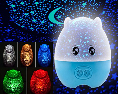 Novo(TM) 3in1 Lovely Pig Shape Baby and Children Star Rotating Projector Night Light With Speaker (Blue)