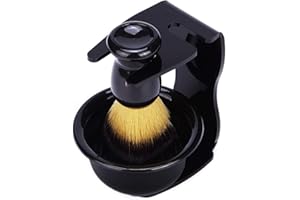 POFET 3 en 1 - Juego de brocha de afeitar para barba con soporte para cepillo y cuenco de afeitado para hombres y barba (negro