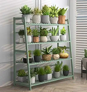 ADA Handicraft Premium 4-Tier Bamboo Storage Shelf Rack, Multi-Functional Display Rack for Books, Photos, Plants, Daily Supplies - Green Wooden Plant Rack - Size (70 x 36 x 110cm)