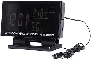 MACHSWON HugeAuto Termómetro para Automóvil, Reloj Digital LCD Termómetro Higrómetro, Clima, Batería de Monitor y Reloj Digital Despertador, 120x60x20mm