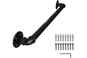 FSHIHINE Handrails for Stairs, 55cm Stair Handrail for Indoor & Outdoor Wall Mount Banister Staircase Balustrades Railing Support Industrial Galvanized Black Metal Pipe Stair Handrails with Screws