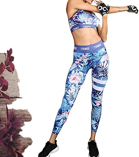 GearFan Women's Tummy Control Leggings High Waist Long Paints Crop Tops 2 Piece Outfit Floral
