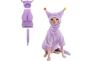 GigglyHouse Sphynx Cat Clothes, Warm Cat Jumpsuit with Hat and Tail Cover, Full Set for Hairless Cats, Cornish Rex and Devon Rex (Purple, M(4.5-5.5lbs))