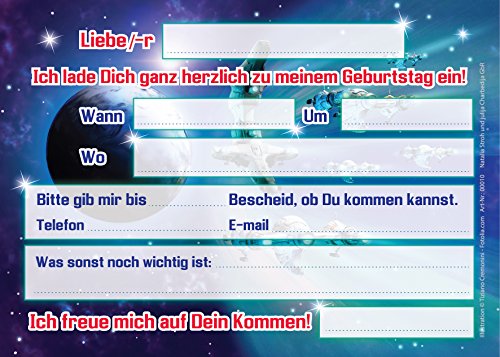 12 Einladungskarten zum Kindergeburtstag Space-Party Weltraum Raumschiff Weltal Spaceshuttle/ Einladungen zum Geburtstag / Umschläge - 2