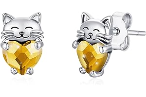 CHENGHONG Pendientes de gato de plata de ley 925 con aretes de aro de cristal, lindos amantes de los gatos, joyería temática de gato, regalos para niñas y mujeres