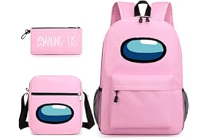 KATKAL Among Us Zaino, Bambini Scuola Borse Casual Daypack Adolescenti Ragazzi Ragazze Regalo di Compleanno Viaggio Zaino+Astuccio+Borsa a Tracolla (Stellato)