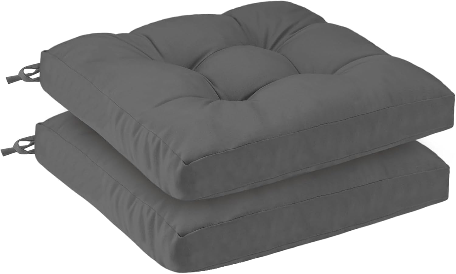PRIMEPATIO Outdoor Garden Chair Cushions Set of 2, 8cm Thick Waterproof Patio Seat Pads with Ties for Outdoor Furniture, Replacement Dining Chair Cushions, 45 x 45cm, Dark Grey