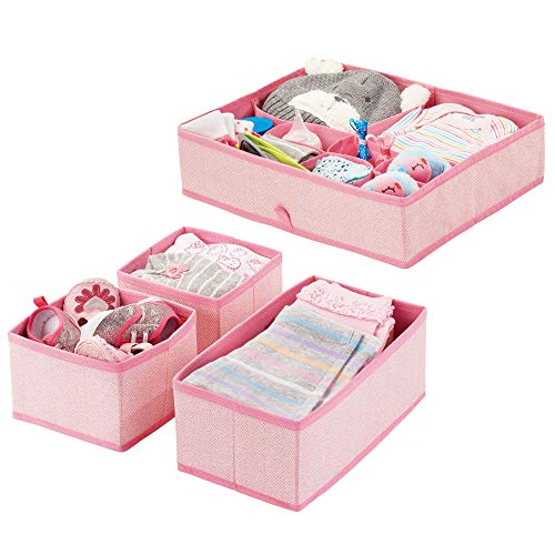 mDesign boîte de rangement pour chambre d'enfant en polypropylène (lot de 4) - bac de rangement pour accessoires de bébé - aussi comme organiseur de tiroir, armoire, table à langer - rose
