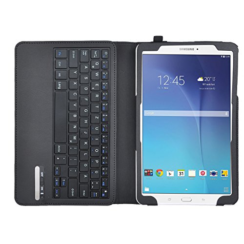 Galaxy Tab E 9.6 Bluetooth Tastatur [QWERTZ Tastatur]- IVSO mit Standfunction , Abnehmbare Wireless Bluetooth Tastatur Schutzhülle NUR geeignet für Samsung Galaxy Tab E T560N 24,3 cm (9,6 Zoll) Tablet-PC, Schwarz - 2