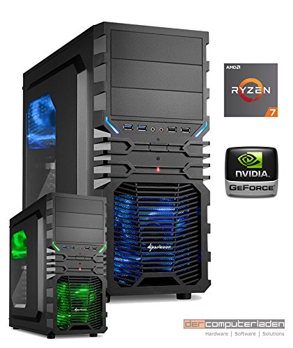 dercomputerladen Gamer PC System AMD, 7-1700 (Ryzen) 8x3,0 GHz, 16GB RAM, 1000GB HDD, nVidia GTX1080 -8GB, Windows 10 (Testversion) Gaming Computer Büro Multimedia
