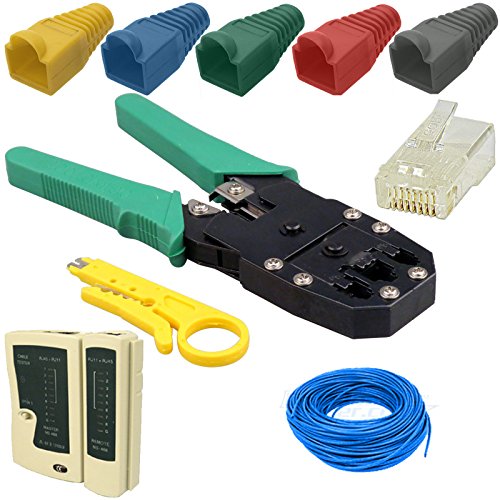 Kabalo 30m Network Ethernet LAN Cat6 RJ45 Cable Tester Crimper Tool Connector Boot Pack - Cavo di Rete - Kit Pinza A CRIMPARE CRIMPATRICE Cavo di Rete 30 Metri Plug CONNETTORE Gommini