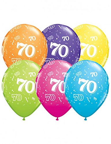 6 Luftballons Deko 70 Geburtstag farben sortiert ca 28 cm Zahl 70 Geburtstag (Ballongas geeignet)