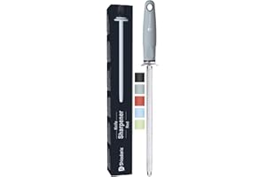 Shiadarix Chaira Afilar Manual Afilador de Cuchillos Profesional con 23cm Acero al Carbono y Mango Ergonómico de Tacto Suave con Protección para Los Dedos, Gris