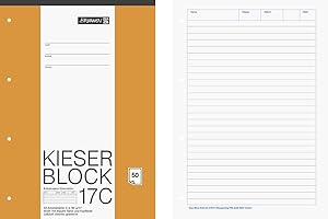 Brunnen 1042927 KIESER-Block Lineatur 21 (A4, 50 Blatt, liniert, 80 g/m², gelocht) (5, A4)