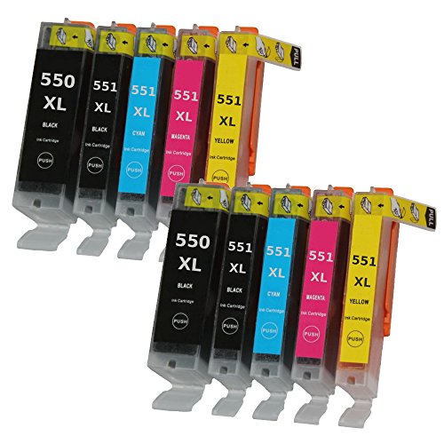 10 Tintenpatronen kompatibel zu CLI-551 PGI-551 mit chip: je 2x PGI-550PGBK XL, CLI-551BK XL, CLI-551C XL, CLI-551M XL, CLI-551Y XL für Canon Pixma IP7250, MG5450, MG6350, MG5550, MG6450, MG5650, MG 5655, MG7550