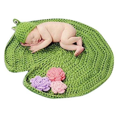 BESTIM INCUK Frog Costume Crochet Baby Blanket Hat Knitted Photography Prop