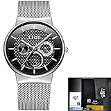 Watch-LUTEM Herren Luxus Ultradünne Wasserdichte Armbanduhren Uhren Uhr mit Milanese Armband, Casual Business, Schwerelos, Quarzwerk, Kalender/Woche / 24 Stunden Anzeige