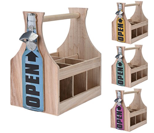 Holz Flaschenträger mit Flaschenöffner - Flaschenhalter Bierträger Flaschenkorb