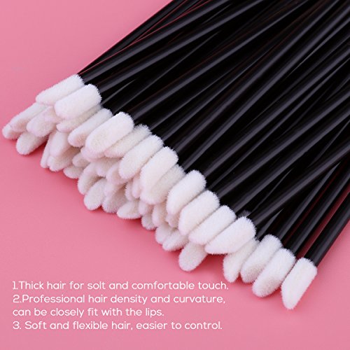 PIXNOR Einweg-Lippe Lippenpinsel 200pcs Bürsten Lippenstift Gloss Zauberstäbe Applikator Make-up Tool-Kits – 100pcs schwarz und 100pcs weiß - 4