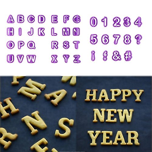 Thsinde 40 Ausstechformen Auswerfer Stempel Alphabet Zahlen Zeichensetzung Buchstaben Tortendeko Kuchen dekorations set Backen (40 Pcs Fondant Ausstecher) - 2