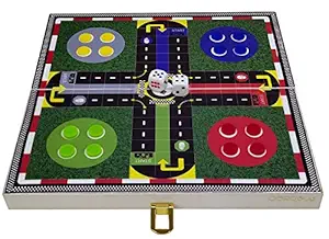 Cerasus Wooden Ludo Board Game F1 Theme Great Gift for Kids in White Matt Finish (BOG 238A/1)