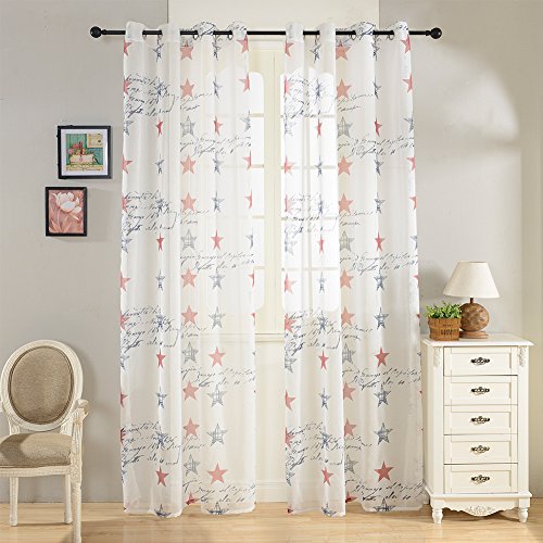 Top Finel Amerikanische glück Stern halbtransparent, Super Design,Fensterschal Ösenschal, Öse Gardine 140x160cm - 2
