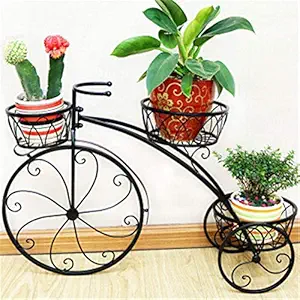 ANTIQUE DECOR 3-Tier Garden Cart Planter Stand Tricycle Plant Holder - Planter Holder- Ideal for Home, Garden, Patio - Great Gift for Plant Lovers, Housewarming 67 X 56 X 20 cm (Black)