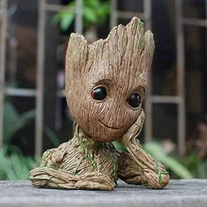 Sherya Enterprise-Cute Groot Pen Stand Pot Widely Used for Indoor and Outdoor Use | Bonsai and Succulent Pen Stand and Flower Plant Pot for Home and Office