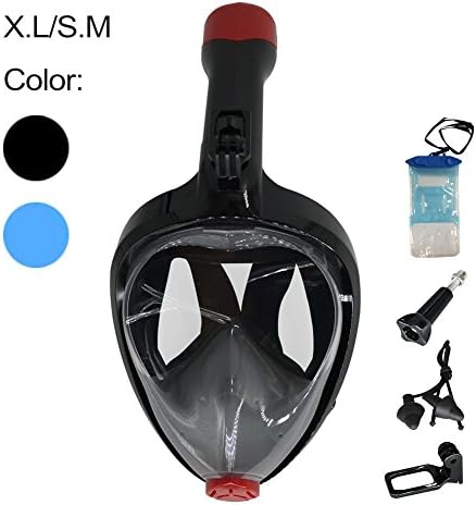 ZODIC Snorkel Mask GoPro Compatible Panoramic View Snorkeling Mask Full Face Anti-Fog Anti-Leak Design with Waterproof Earplugs and Net Bag (Black, L)