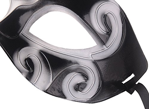 Mens Silver Masquerade Greek Roman Face Mask For Fancy Dress Masked Ball (White/Black) by Coxeer - 4