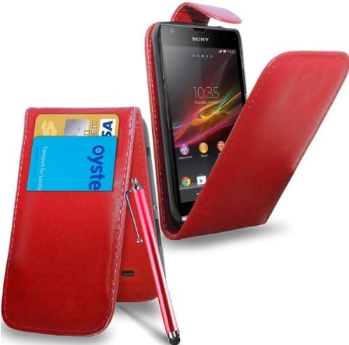 Sony Xperia SP Leather Flip Case Cover Pouch &amp; Touch Stylus Pen + Screen Guard &amp; Cleaning Cloth (Red)