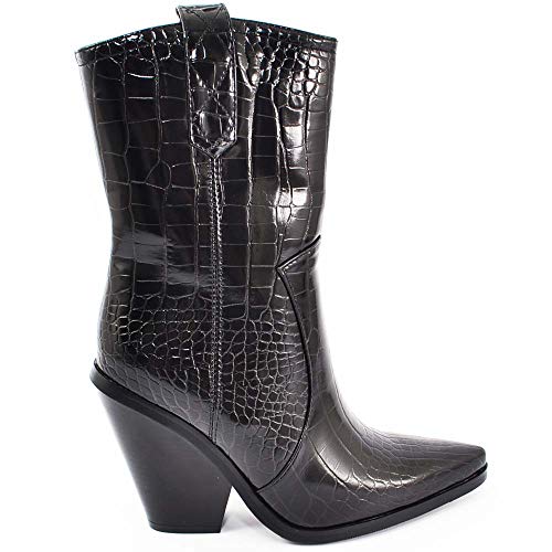 Malu Shoes Tronchetti Donna camperos Texani a Punta con Tacco Cono Pelle Stampa pitonata Moda Tendenza Altezza Media (40 EU)